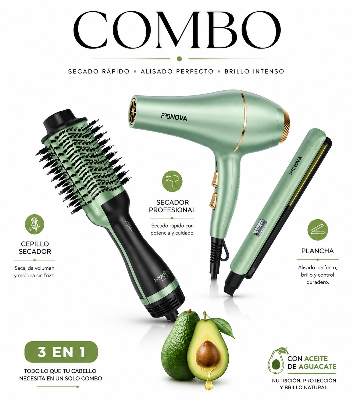 Combo Pinza Sirena + Cepillo + plancha